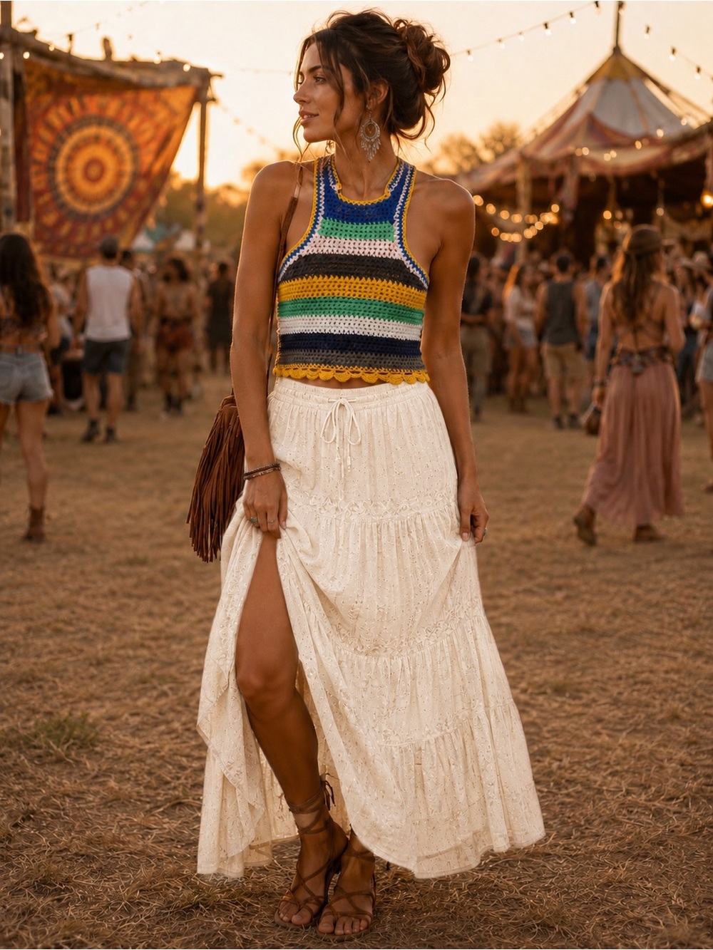 Kimchi Blue Urban Outfitters Multicolor Crochet Striped Tank